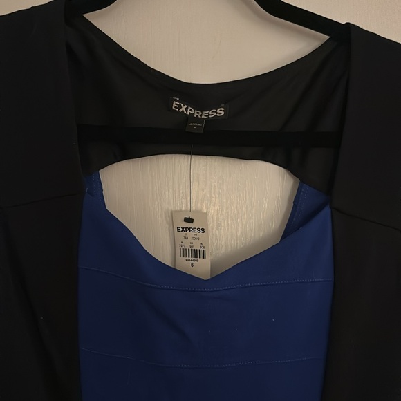 NWT Express Royal Blue & Black Color Block Cap Sleeve Cut Out Mini Dress- size 6 - Picture 5 of 8